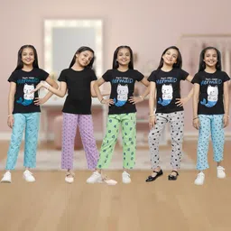 YK Girls Pack Of 5 Printed Cotton Straight-Leg Lounge Pants-picture-44