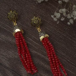 vivinia BY VIDHI MEHRA Gold-Plated Stones Studded Floral Tasselled Drop Earrings-picture-25