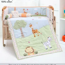 Babyhug Premium Cotton Crib Bedding Set Jungle Theme Large Pack of 6 - Multicolor (Cot not Included)-image-33