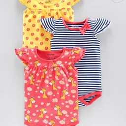 Babyoye Cotton Cap Sleeves Onesies Multi Print Pack of 3 - Multicolor-image-8