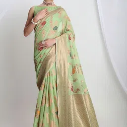 THREAD BOX Floral Zari Linen Blend Saree-picture-30