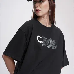 Street By Tokyo Talkies Women Typography Printed Round Neck Oversized T-shirt-image-5