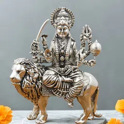 INTERNATIONAL GIFT Silver-Toned Goddess Durga Maa Religious Idol Showpiece-image-23