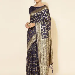 KALINI Ethnic Motifs Zari Silk Blend Chanderi Saree image 5