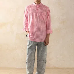 Moara Floral Printed Mandarin Collar Pure Cotton Short Kurta image 2