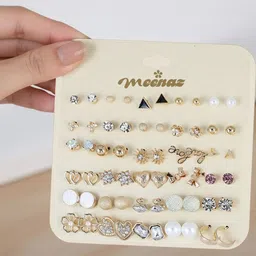 DressBerry Set Of 30 Gold-Plated Artificial Stones Studded Korean Circular Studs image 3