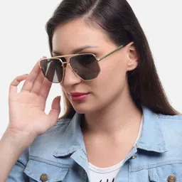 PELLE LUXUR Unisex Grey Lens & Gold-Toned Aviator Sunglasses with UV Protected Lens-picture-38