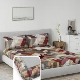 DDecor Prime Red Abstract144 TC Pure Cotton King Bedsheet Set 1.82 m x 1.98m-image-96