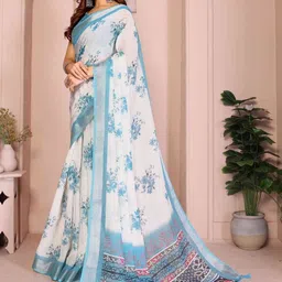 Tarlas Sarees Floral Printed Pure Linen Saree With Blouse Piece image 4