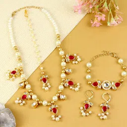 Asthetika Kids Girls Kundan-Studded & Beaded Jewellery Set-image-30