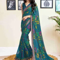 HERE&NOW Floral Printed Woven Design Pure Chiffon Saree-picture-27