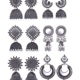 MEENAZ Women 6 pair Oxidized Jhumkas Earrings image 1