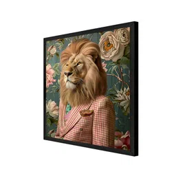 999Store Brown & Green Checkered Suit Lion Canvas Wall Art image 3