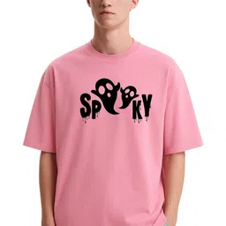 Fashnobic Men Dri-FIT Trendy Spoky Printed Round Neck Cotton Oversized T-shirt-image-6