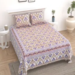 Bombay Spreads Pink & Brown Floral 180 TC Cotton King Bedsheet Set 2.74 m X 2.20 m-picture-36
