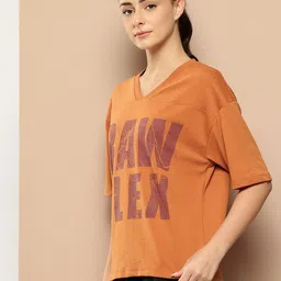 Alcis Typography Printed V-Neck Drop-Shoulder Sleeves Oversized T-shirt image 2