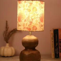 green girgit Brown Printed Wood Cylindrical Shaped Table Lamp image 2