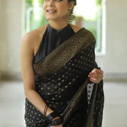 Mitera Geometric Woven Design Zari Banarasi Saree image 4