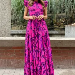 Mast & Harbour Women Floral Printed Ruffled Flutter Sleeve Fit and Flare Maxi Dress-image-67
