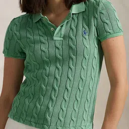 Polo Ralph Lauren Women Self Design Polo Collar Pure Cotton T-shirt-picture-18