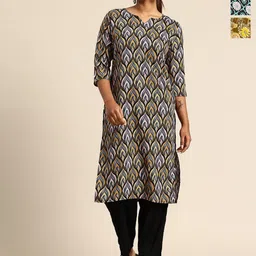 KETAKI FASHION Selection Of 3 Geometric Printed Notch Neck Straight Kurtas-image-52