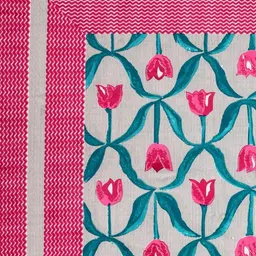 CLOTHOLOGY White & Blue Floral 180 TC King Bedsheet with 2 Pillow Covers image 2