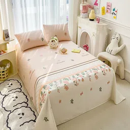 JC HOME Pink & Green Floral Printed 140 TC King Bedsheet Set- 2.0 m x 2.4 m image 4