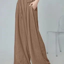 SZN Women Brown High-Rise Non Iron Pleated Polyester Trouser image 4