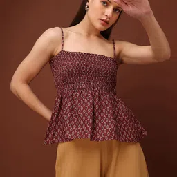 OBSHIVKA Print Smocked Cotton Top image 5