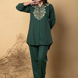 Readiprint Fashions Floral Embroidered V-Neck Top With Trousers image 3