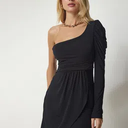 Happiness istanbul Women One Shoulder Puff Sleeve Bodycon Dress-image-97