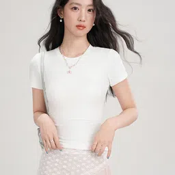 LULU & SKY Women Solid Round Neck Slim Fit T-shirt-picture-34
