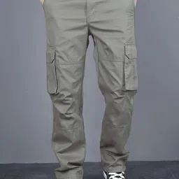 ASHTOM Men Original Mid-Rise Regular Fit Flat-Front Cotton Cargos Trousers-picture-14