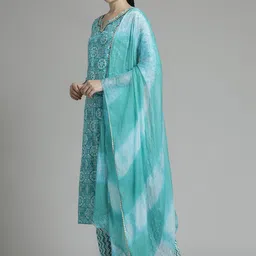 Jaipur Kurti Ethnic Motifs Printed Pure Cotton Straight Kurta & Palazzos With Dupatta image 4