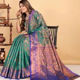 AKSH FASHION Woven Design Zari Banarasi Saree image 4