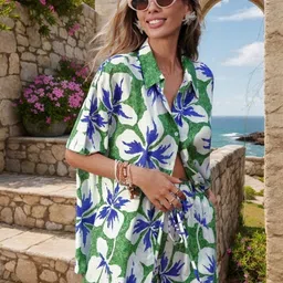 all about you Printed Shirt Collar Neck Shirt With Shorts Co-Ords image 5