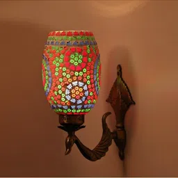 1ST TIME Multicoloured & Multicoloured Textured Metal Traditional Cylinder Shaped Wall Lamp image 4