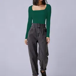 Maheshvi Women Square Neck Long Sleeves Fitted Casual Top image 2