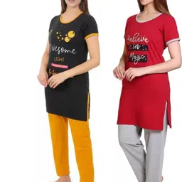 E-MAX Pack of 2 Typography Printed Night suit image 2