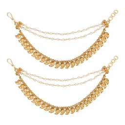 I Jewels Gold-Plated Artificial Beaded Paisley Shaped Earchain image 3