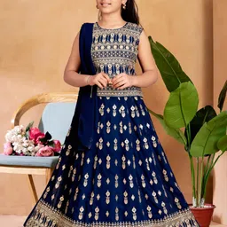 Sangria Girls Turquoise Blue Poly Georgette Lehenga Choli-image-81