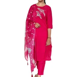 Bhavika Women Embellished Chiffon Kurta and Trousers With Dupatta-picture-51