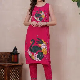 KALINI Ethnic Motifs Embroidered Thread Work Pure Cotton Kurta With Trousers & Dupatta image 2