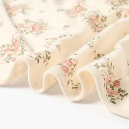 Juniors by Babyshop Cream & Pink Floral Printed Cotton Mild Winter Single Bed Blanket image 2