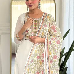 KALINI Women Embroidered Straight Kurta Set image 4