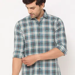 Duke Men Spread Collar Tartan Checked Cotton Slim Fit Casual Shirt-picture-10