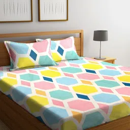 Myntra Elegant Homes Yellow & Blue Printed 300 TC King Bedsheet Set 2.5 m x 2.2 m-picture-28