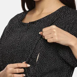 Nejo Women Maternity Polka Dots Printed Flutter Sleeve Monochrome A-Line Maxi Dress image 5