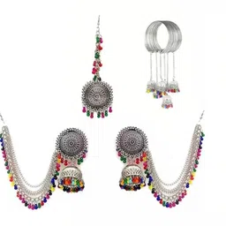 VRAJ CREATION Silver-Plated Tasselled Jewellery Set-picture-38