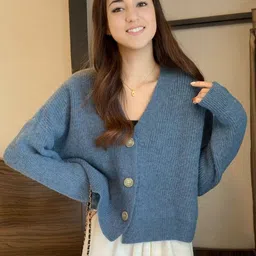StyleCast Women Solid Long Sleeves V-Neck Cardigan-image-98